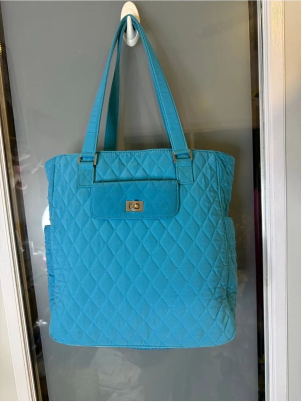 Vera Bradley Quilted Tote Bag One Size Blue with Lime Green Lining